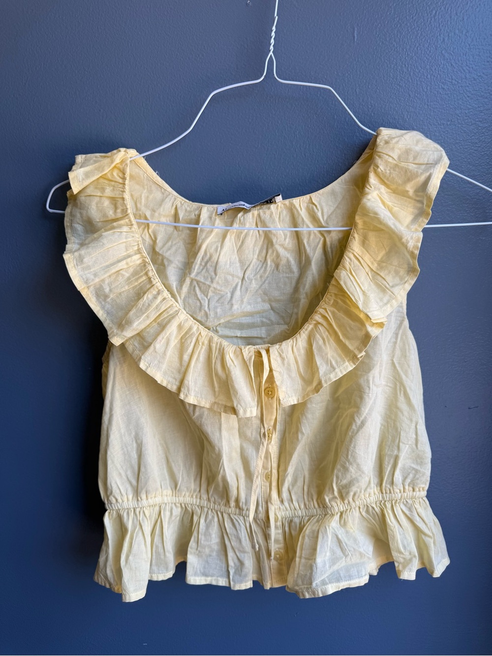 Abercrombie & Fitch Pale Yellow Ruffle Button-Front Tank